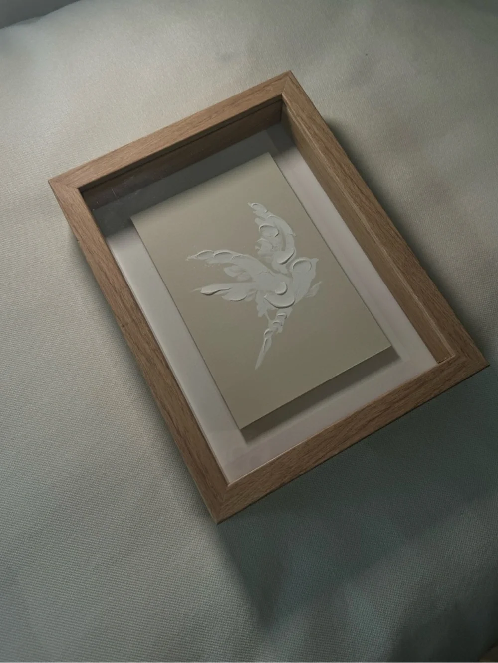 NWT - HOBBY LOBBY Beige Deep Framed Print with White Bird Detail - Picture 3 of 4